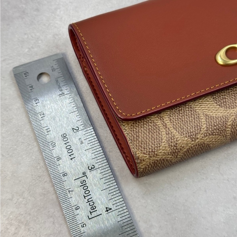 COACH Folded Wallet Tri-fold Cowhide Bordeaux Total Pattern Women's - Picture 3 of 10